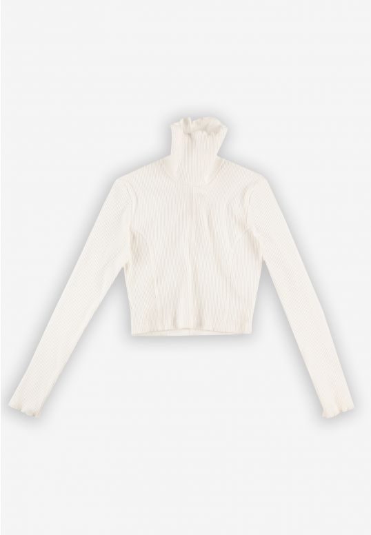Turtleneck Ribbed longsleeve damski biały