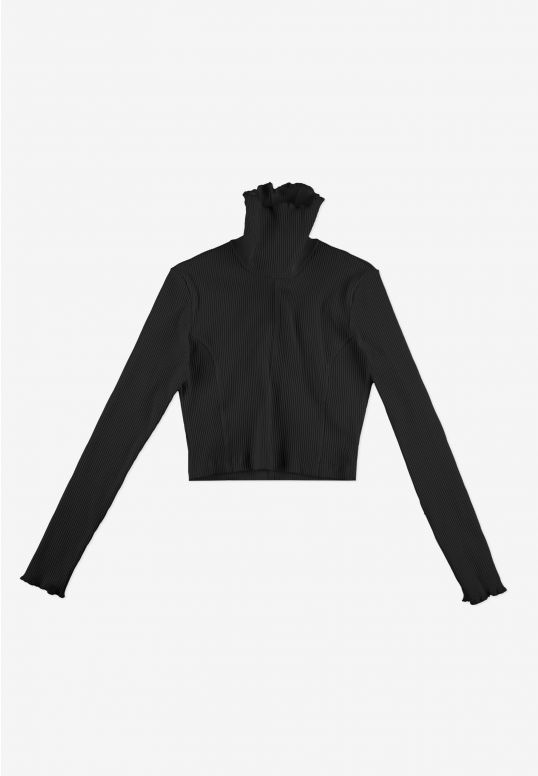 Turtleneck Ribbed longsleeve damski czarny