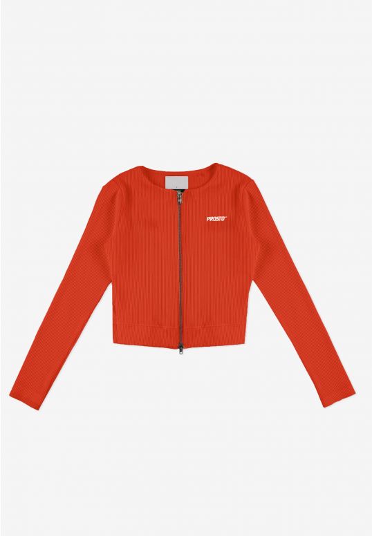 Zip Ribbed longsleeve rozpinany damski czerwony