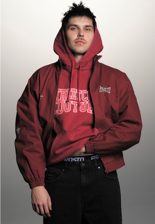 Street Couture Washed bluza z kapturem męska burgundowa