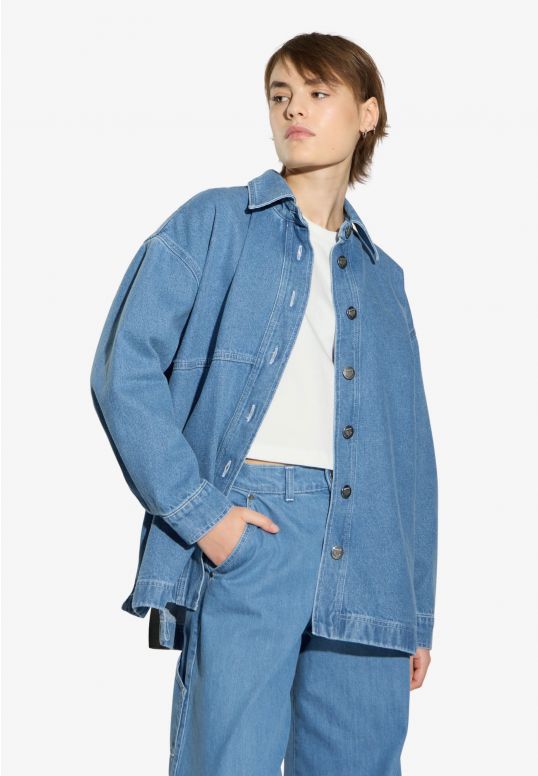 Long koszula bawełniana damska niebieska