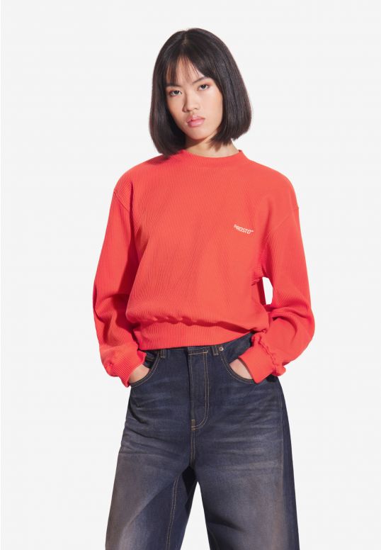 Ribbed bluza bez kaptura damska czerwona