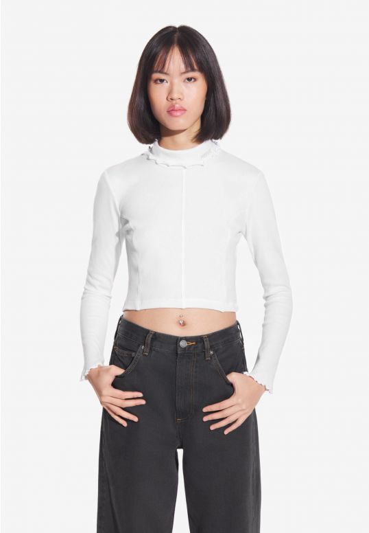 Turtleneck Ribbed longsleeve damski biały
