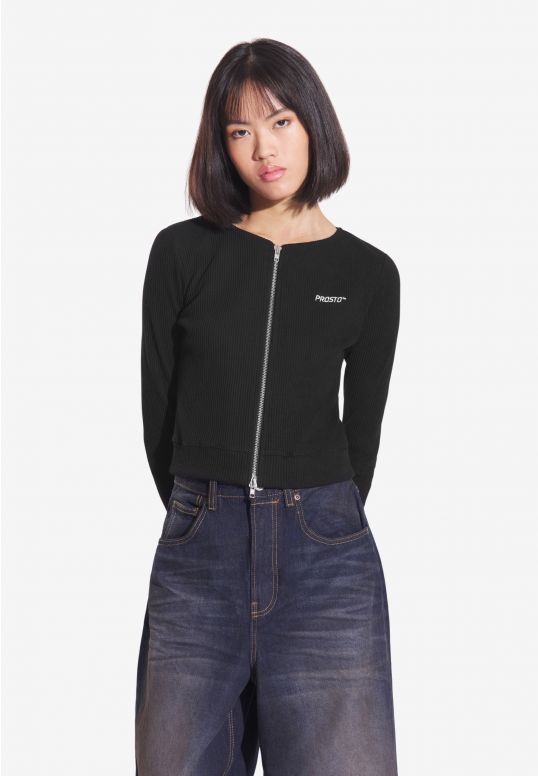 Zip Ribbed longsleeve rozpinany damski czarny
